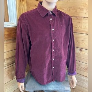 Robert Graham Burgundy Corduroy Button Down Long Sleeve Shirt Men’s 2XL XXL Silk